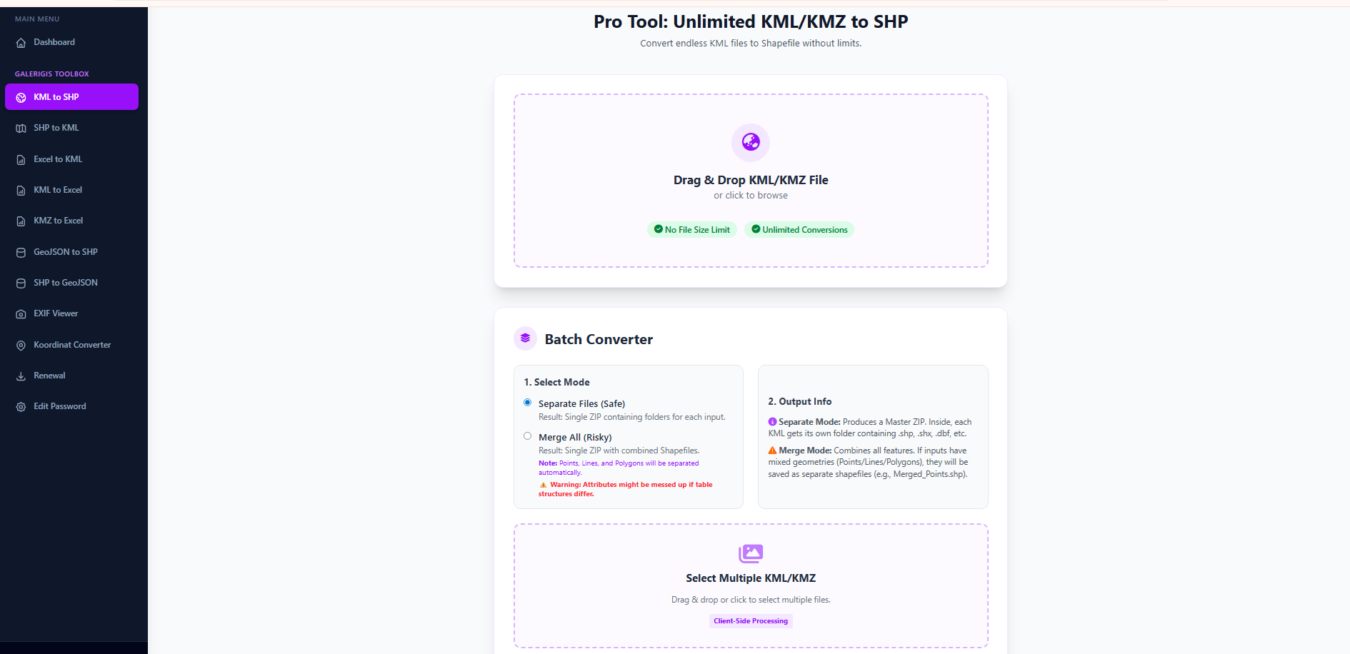 GaleriGIS Toolbox — KML to SHP Converter